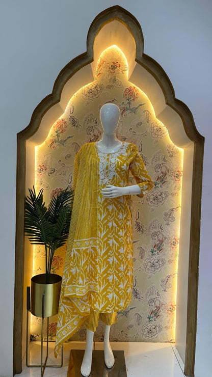 Pure Premium Cotton Kurta Set (yellow)