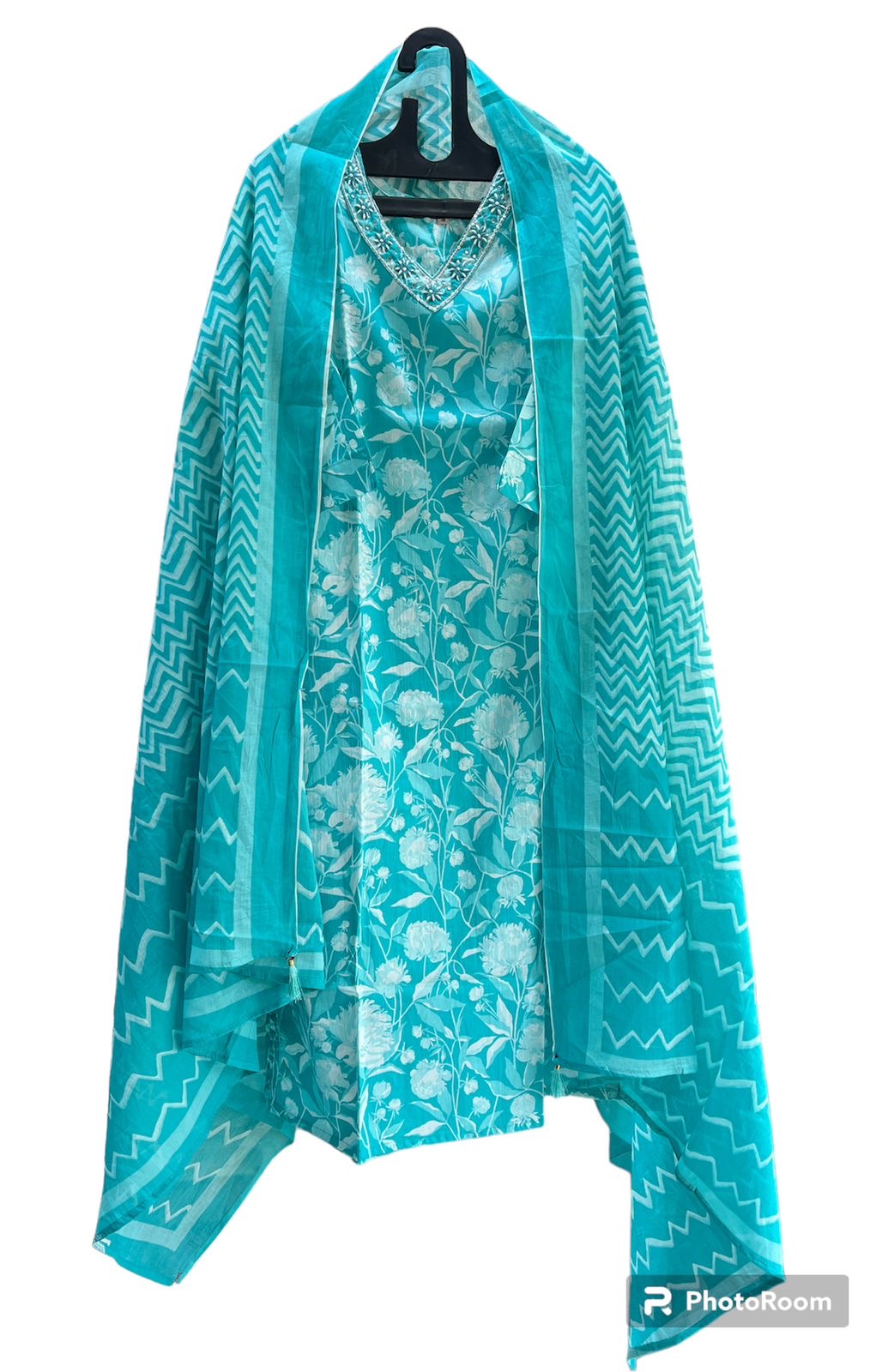 Teal blue kurta set with dupatta