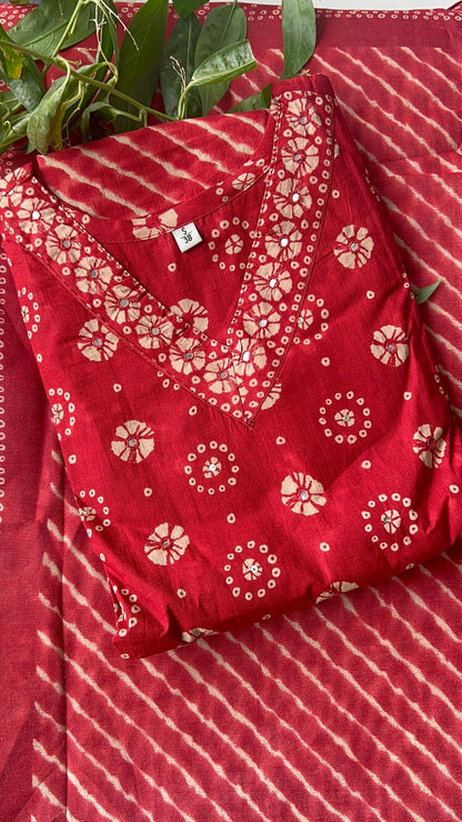 Pure Premium Red Cotton Kurta Set with Dupatta (38 to 52)