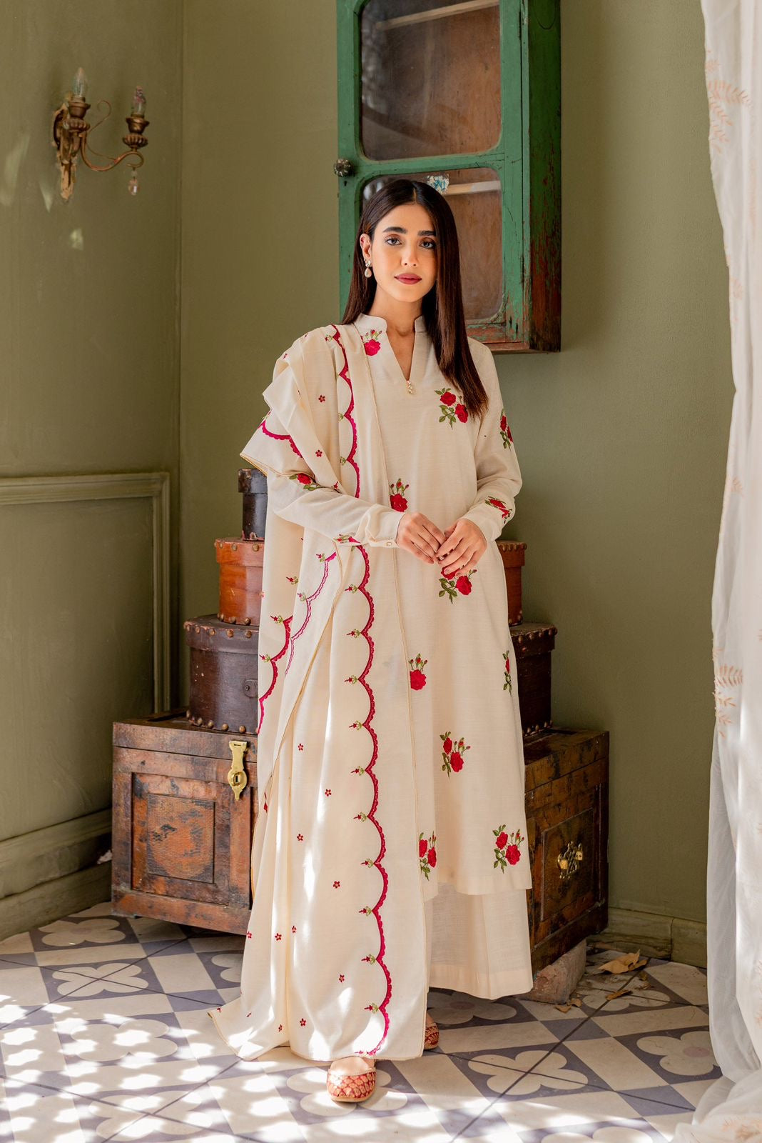 Off white kurta Plazoo set with duptta