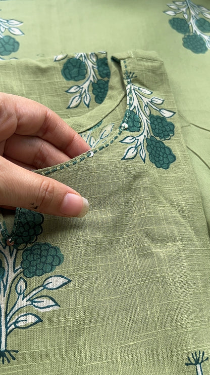 Women’s Pista Green Aline Cotton kurta set with Dupatta (38 to 52)