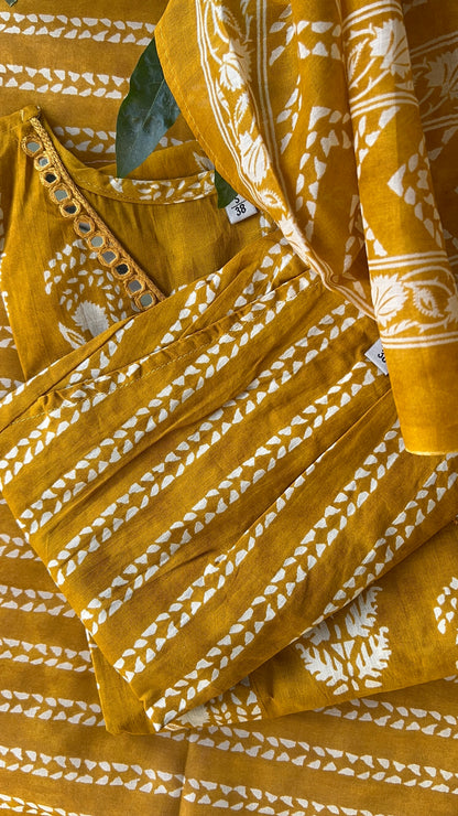 VGANG Mustard yellow cotton kurta set with dupatta (38 to 52)