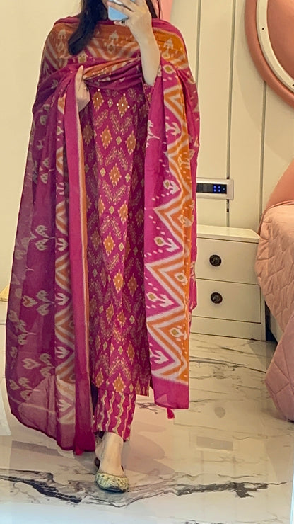 Pure Premium Magenta with Rust Cotton Kurta Set with Dupatta (38 to 52)