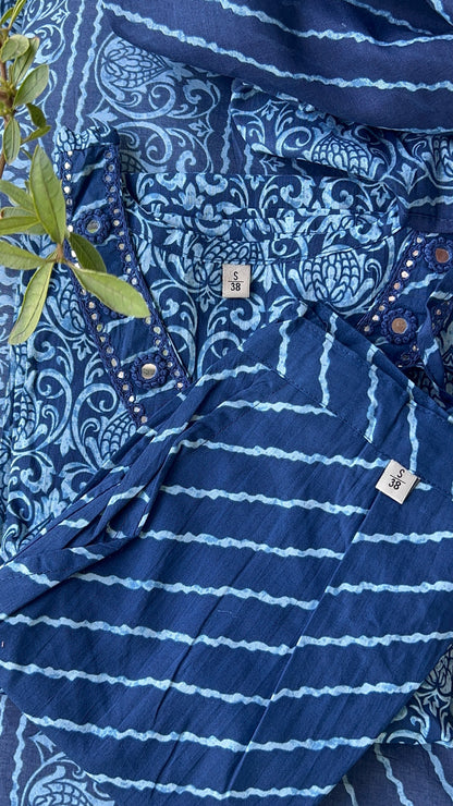 Pure Premium Indigo blue Cotton kurta set with Dupatta (38 to 52)