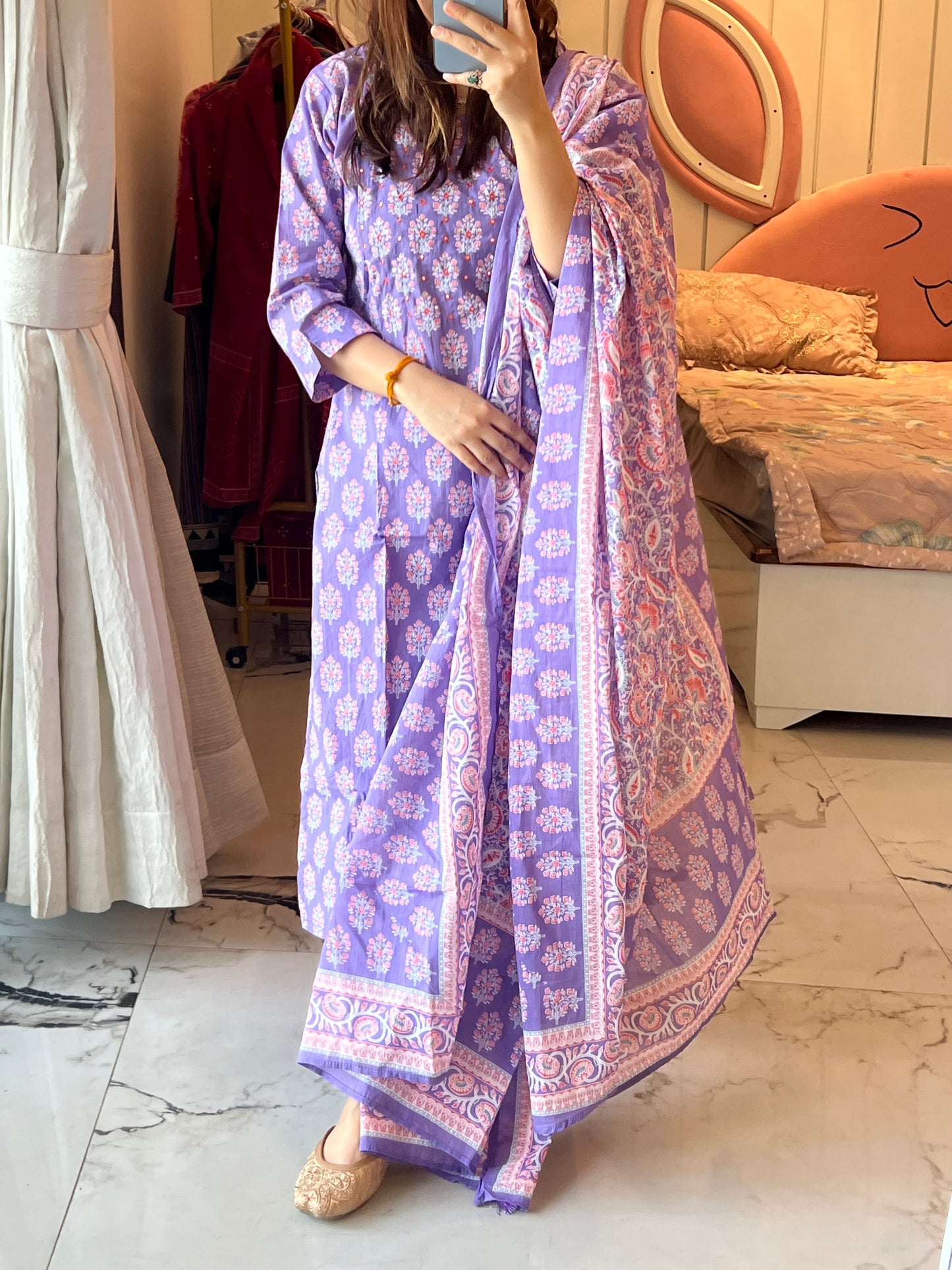 VGANG Lavender Cotton kurta Set with Dupatta (38 to 52)