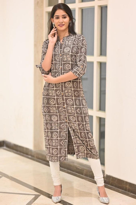 Grey printed Straight long kurti