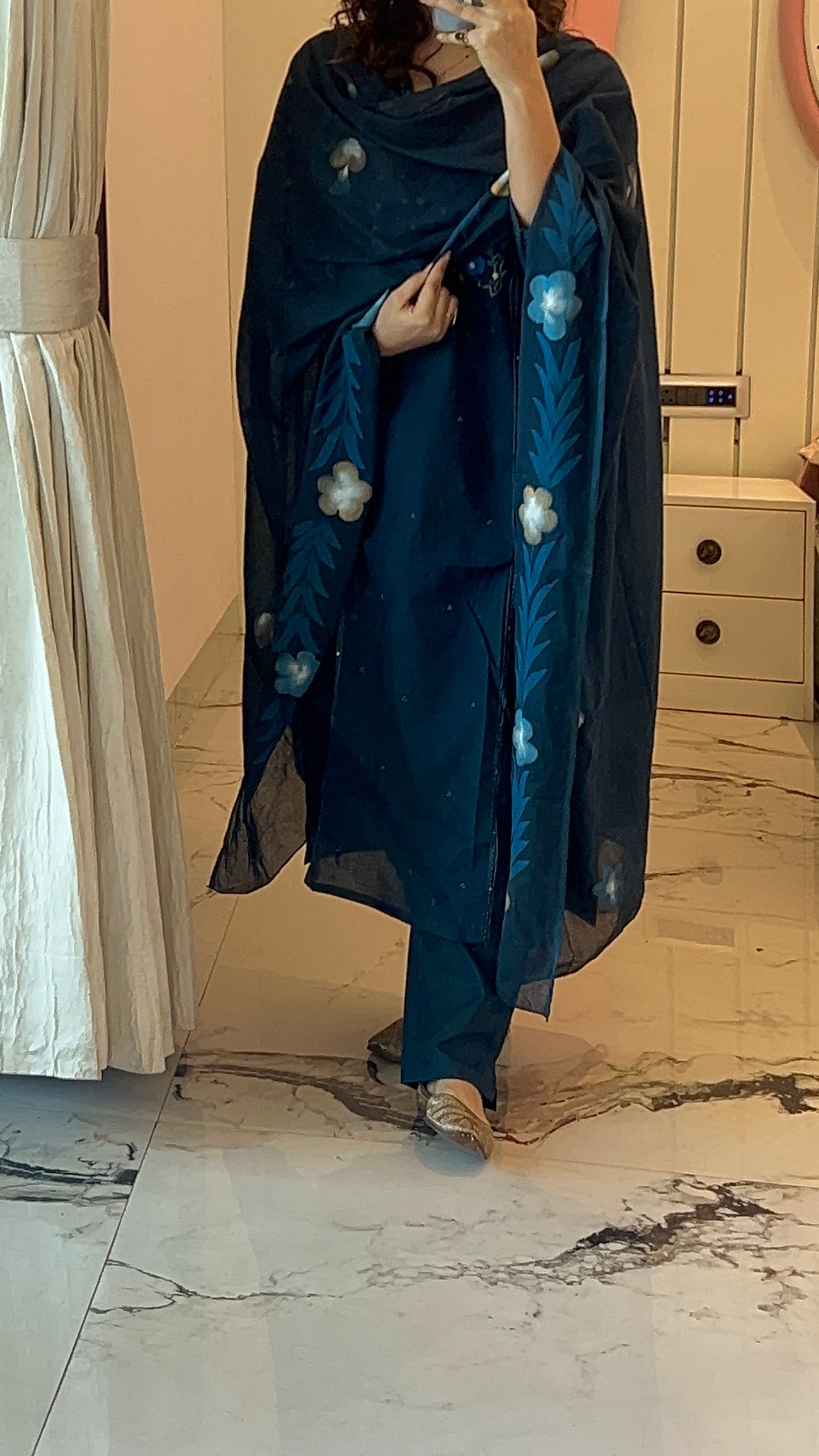 Women’s Blue Embroidered Cotton Kurta Set with Dupatta (38 to 46 ) | VGANG