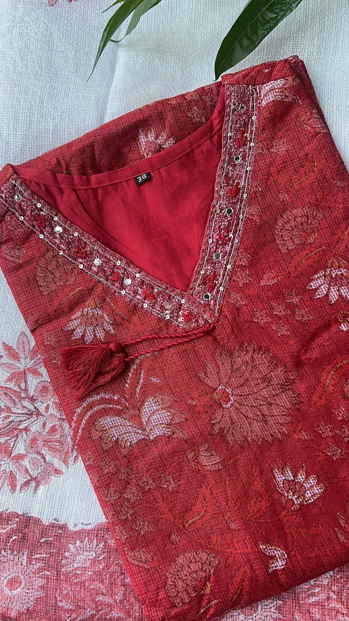 Women’s Red Kota Dori kurta with Cotton Pant and Dupatta (38 to 46)
