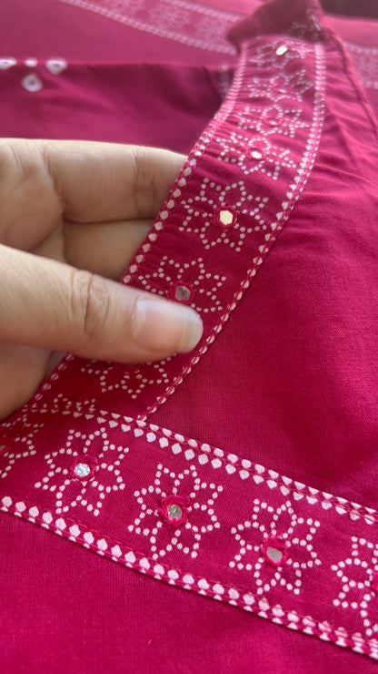 Women’s Dark Pink a cotton Kurta Set with Dupatta (38 to 46)