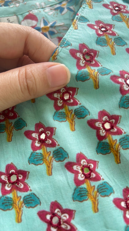 Women’s Floral Blue A Line Cotton Kurta Set with Dupatta (38 to 52)