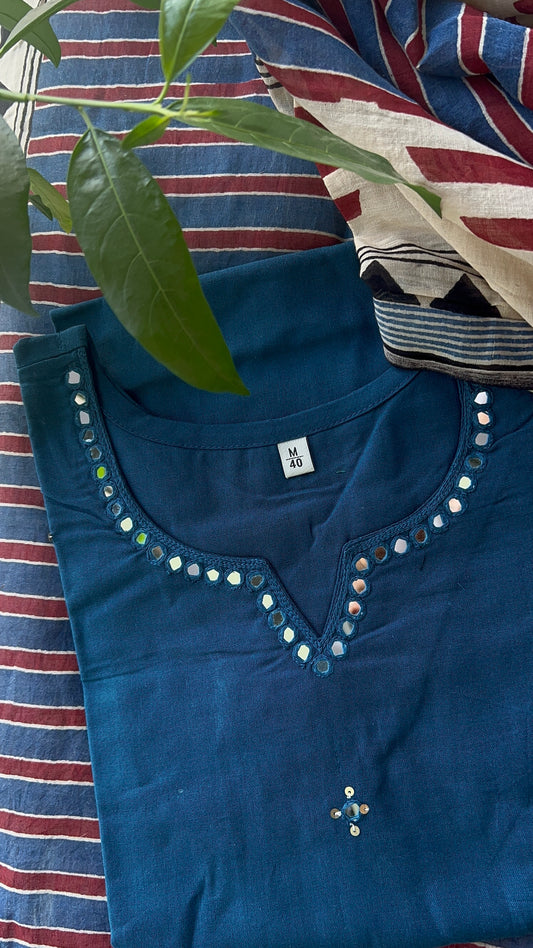 Women’s Teal Blue Cotton Kurta Set with Dupatta (38 to 52)