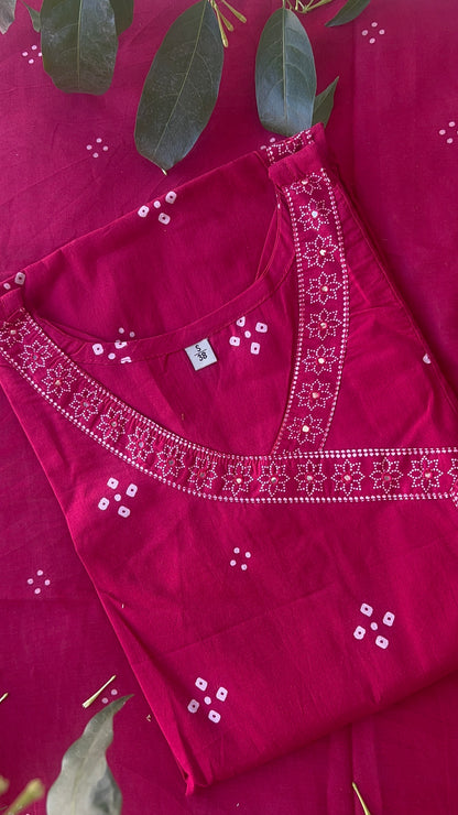 Women’s Dark Pink a cotton Kurta Set with Dupatta (38 to 46)