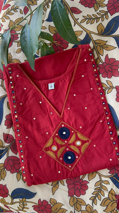 Vgang Red Slub Cotton kurta Set with Dupatta(38 to 56)