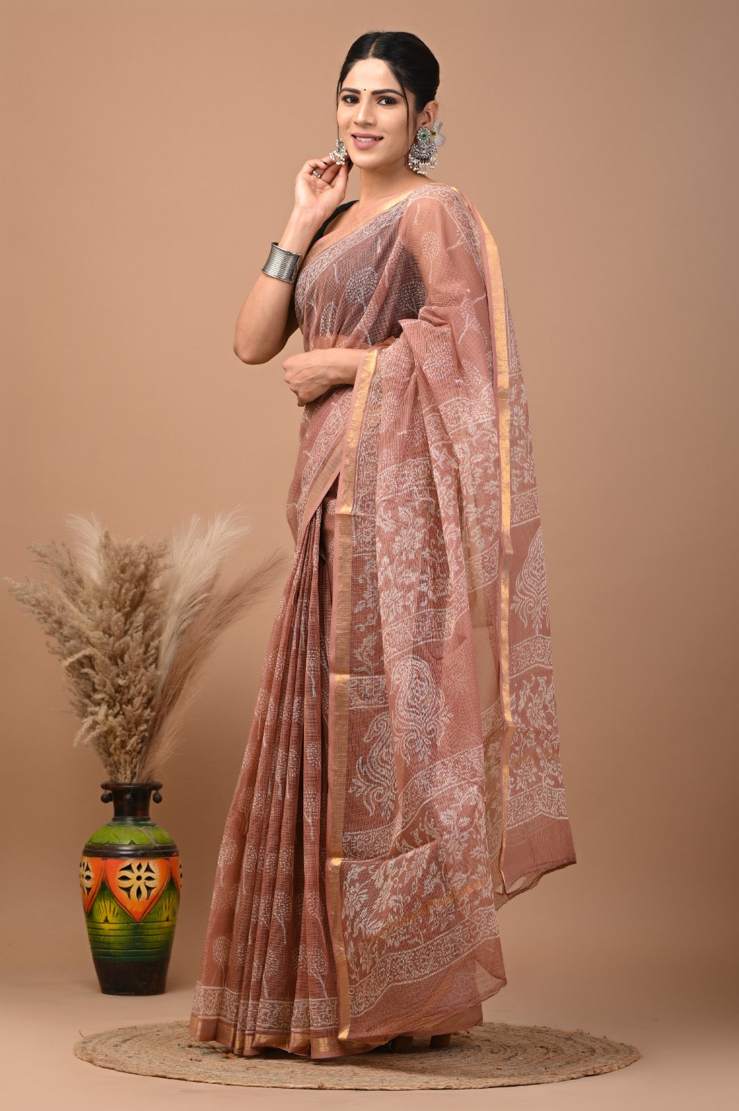 Black hand Block Saree