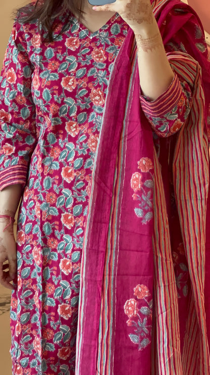 Pure Premium Pink Cotton Kurta Set with Dupatta (38 to 52)