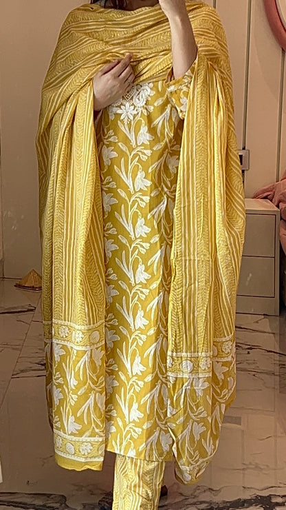 Pure Premium Cotton Kurta Set (yellow)