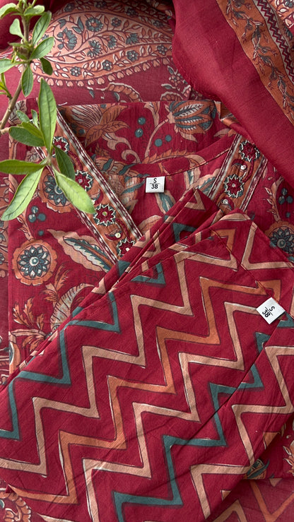 Pure Premium Maroon Cotton Straight Kurta set with Dupatta (38 to 52)