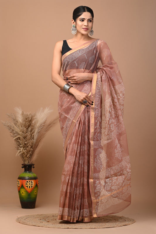 Black hand Block Saree