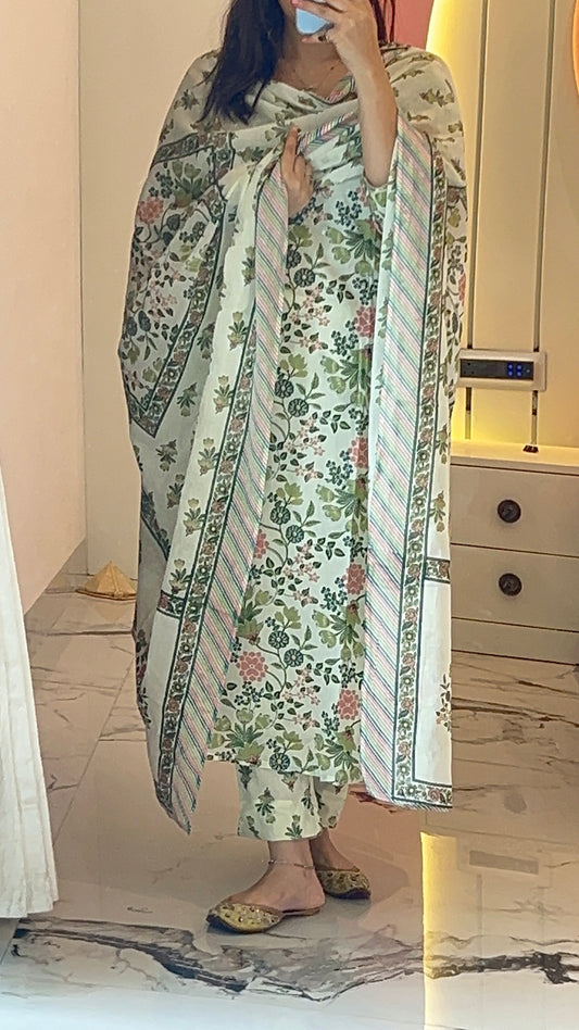 Pure Premium Sea Green Cotton kurta set with Dupatta (38 to 44)