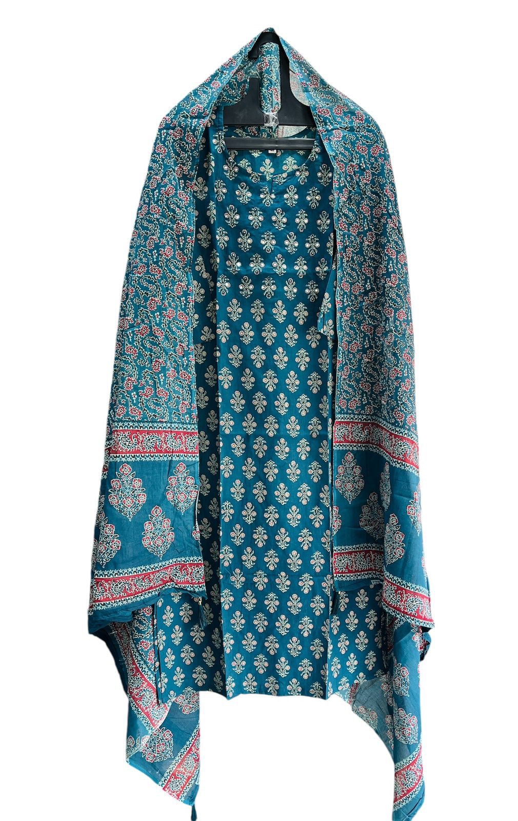 Pure Premium Teal Blue Cotton kurta set with dupatta