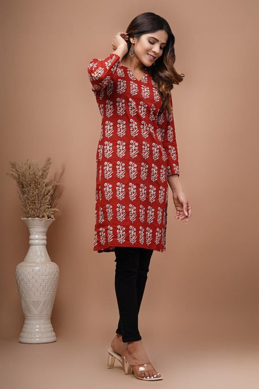 Red Hand Block Print kurti