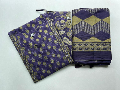 Pure Premium Purple Cotton Kurta set with Dupatta