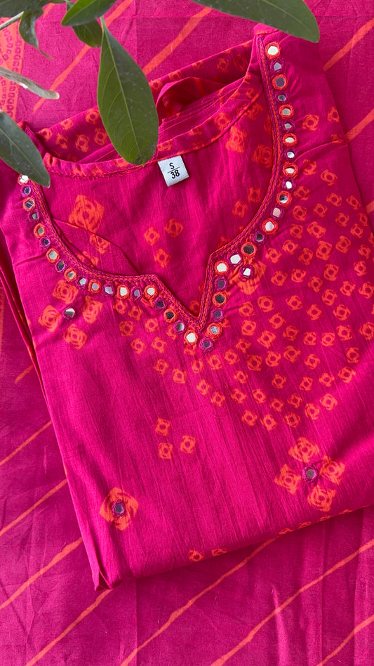 Women’s Pink Cotton Kurta set with Dupatta (38 to 46)