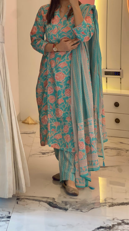Premium Light Blue Cotton kurta Set with Dupatta for women (38 to 46) | VGANG