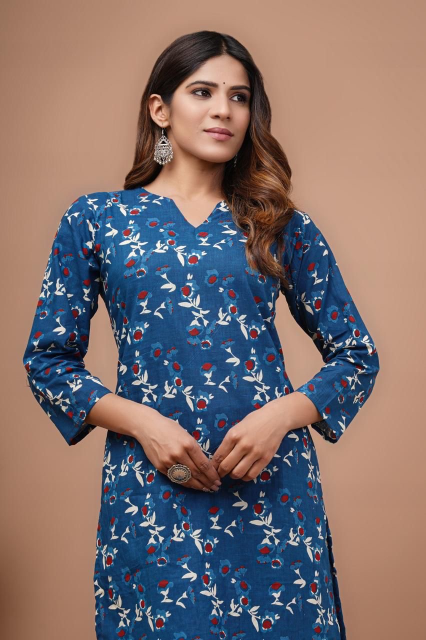 Blue Hand Block Print kurti