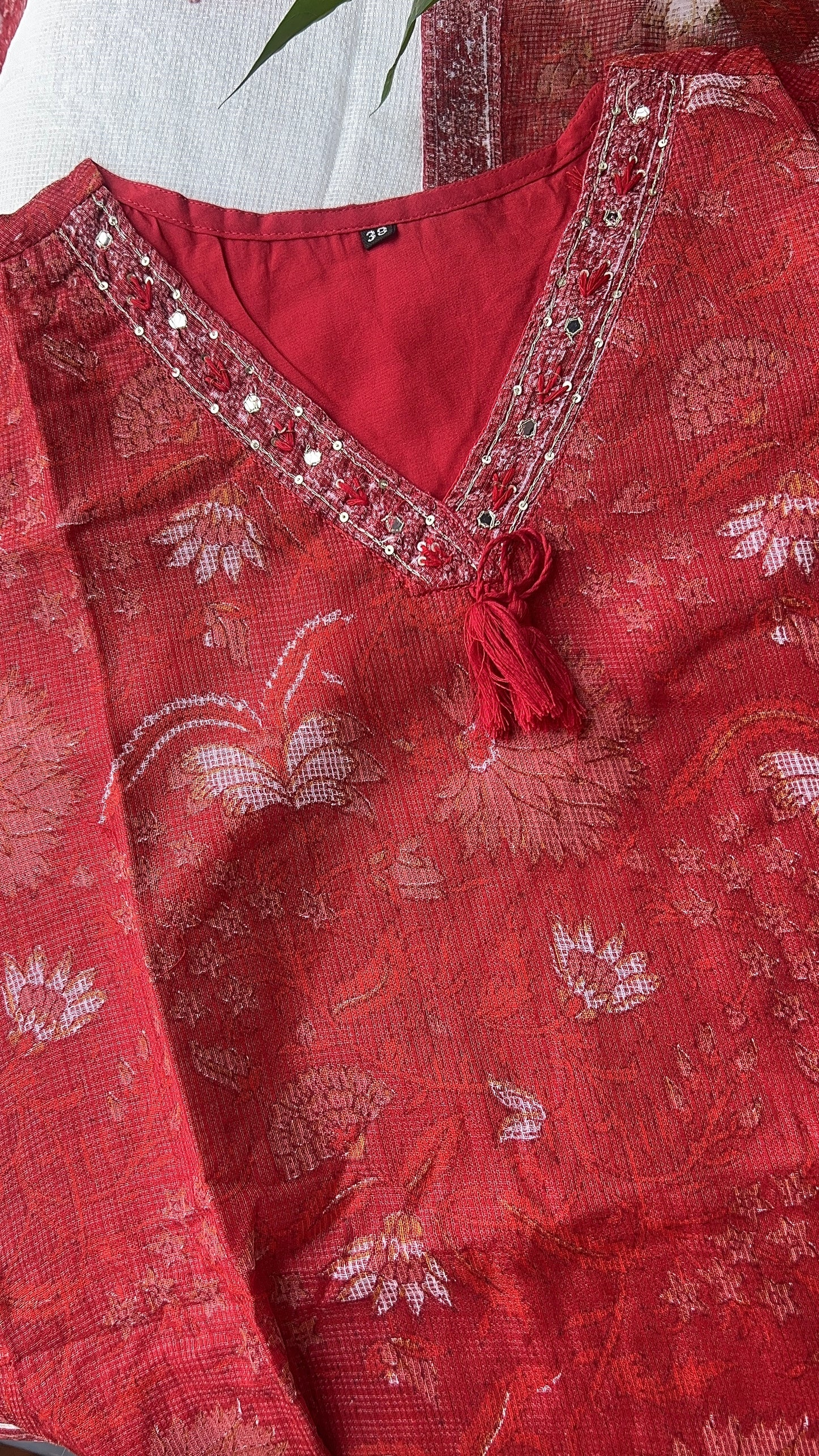 Women’s Red Kota Dori kurta with Cotton Pant and Dupatta (38 to 46)