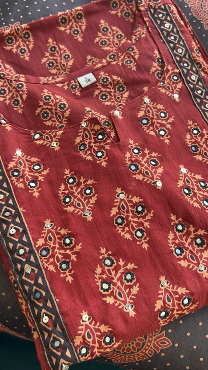 Pure Premium Block Print Maroon kurta set with Dupatta (38 to 52)