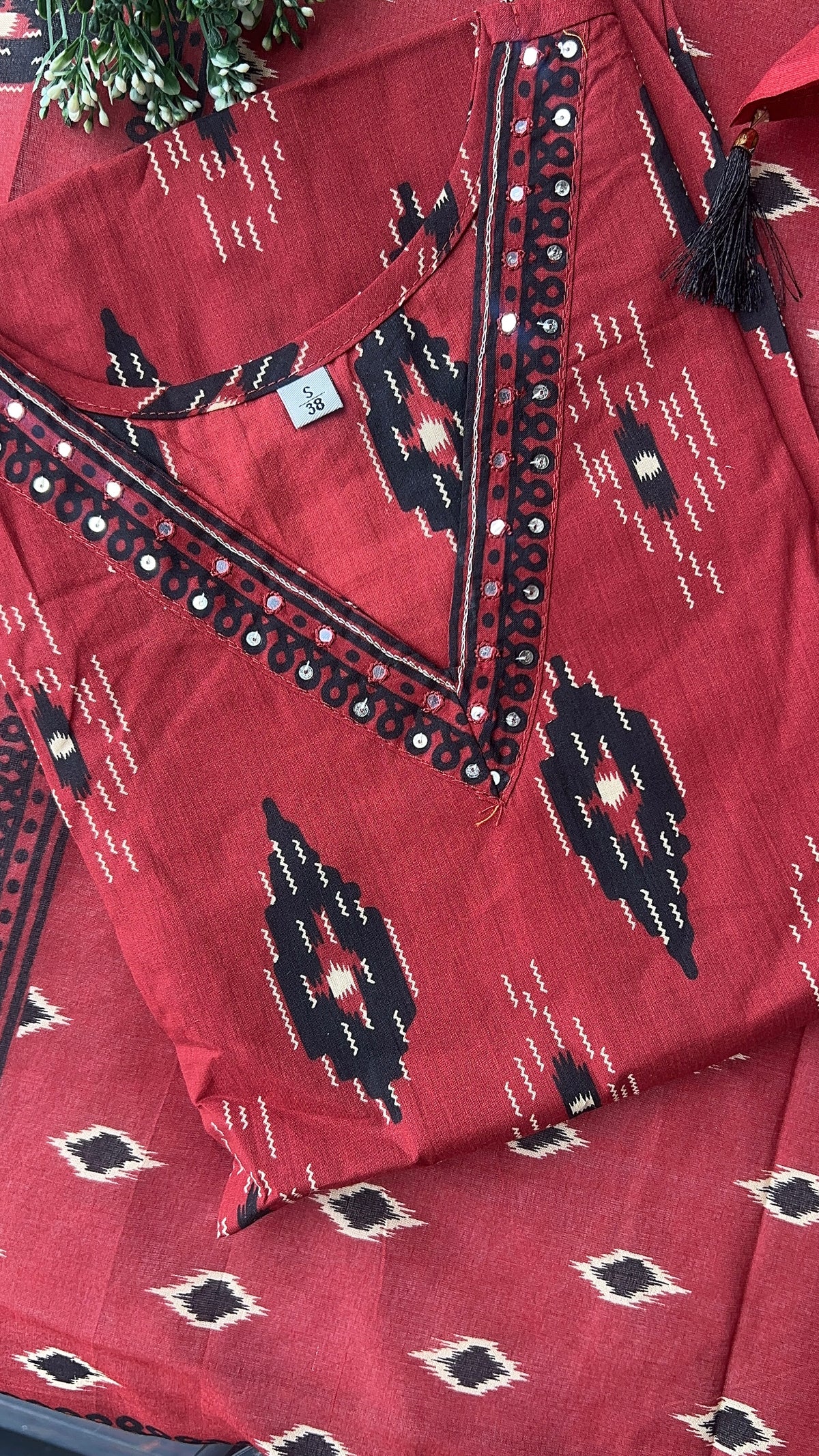 Women’s Maroon Diamond Print Cotton kurta set with Dupatta (38 to 52)