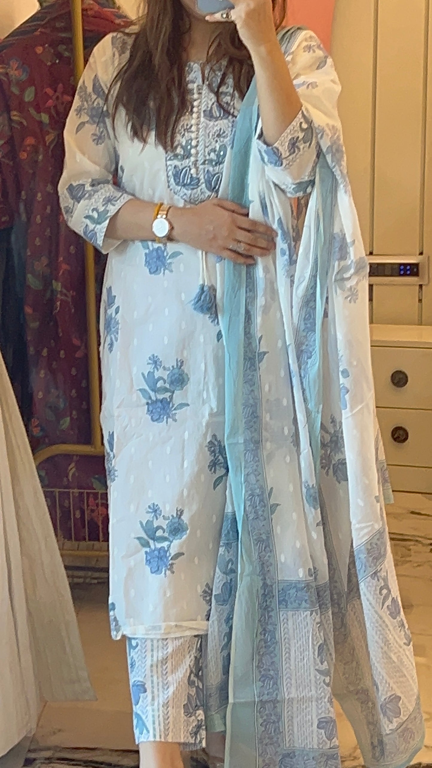 Women’s White Cotton Kurta Set with Dupatta (38 to 46)