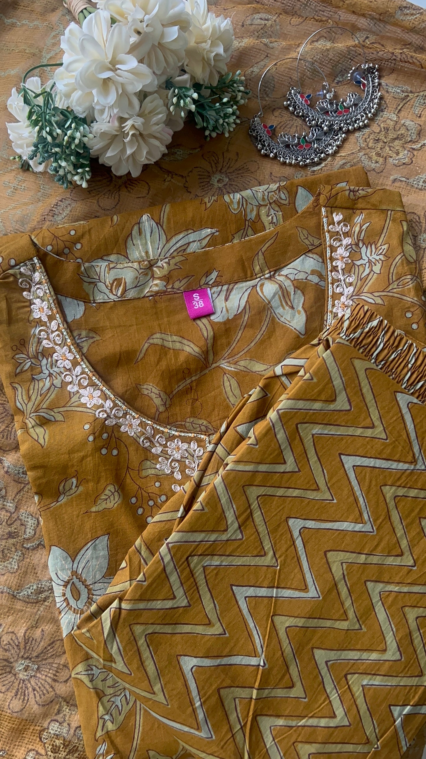 Women’s Dark Mustard Cotton Kurta Set with Kota Dori Dupatta (38to46) | VGANG