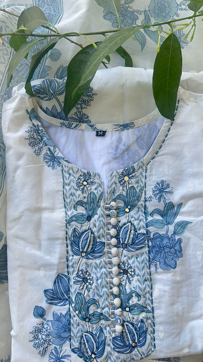 Women’s White Cotton Kurta Set with Dupatta (38 to 46)