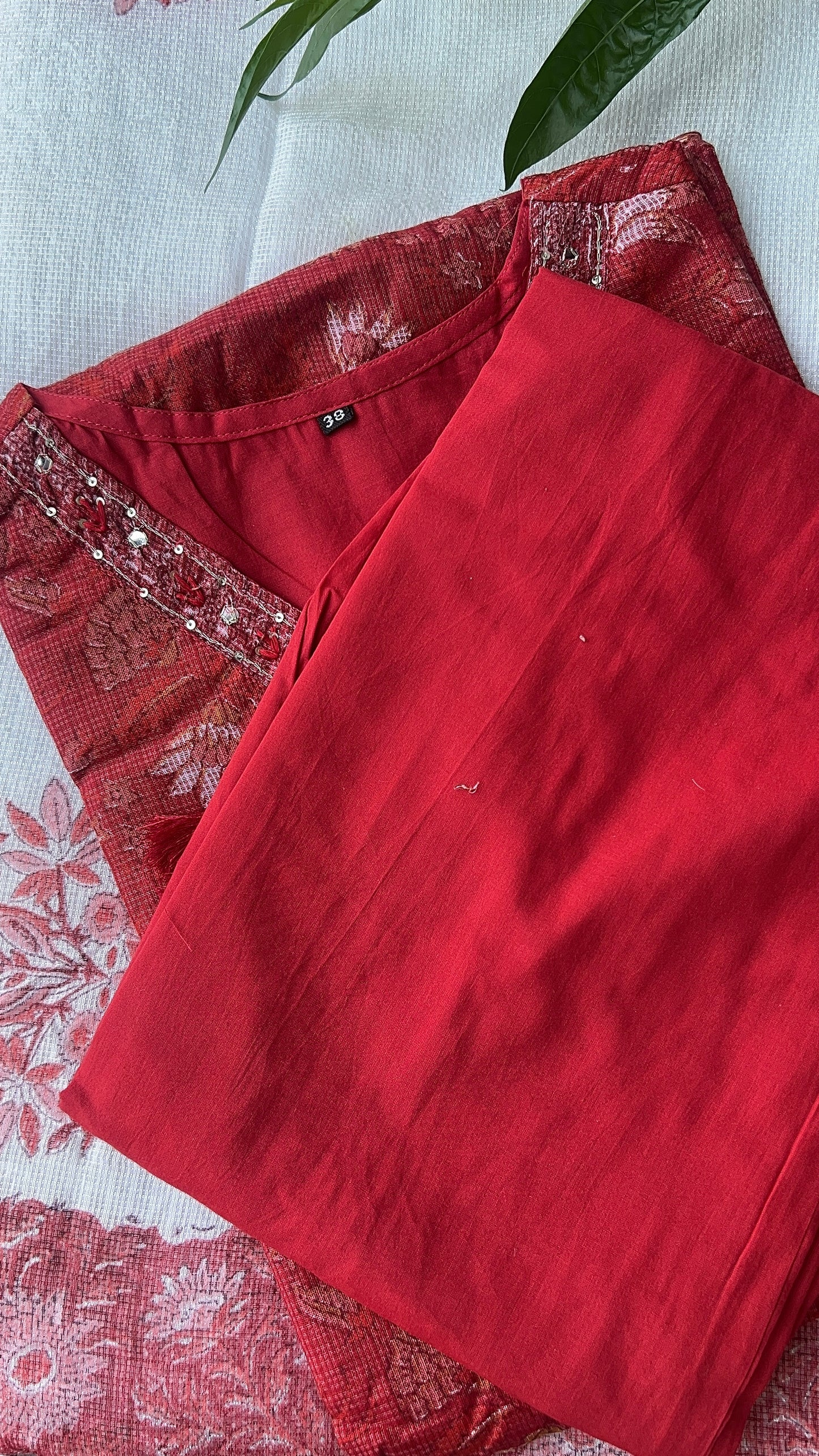 Women’s Red Kota Dori kurta with Cotton Pant and Dupatta (38 to 46)
