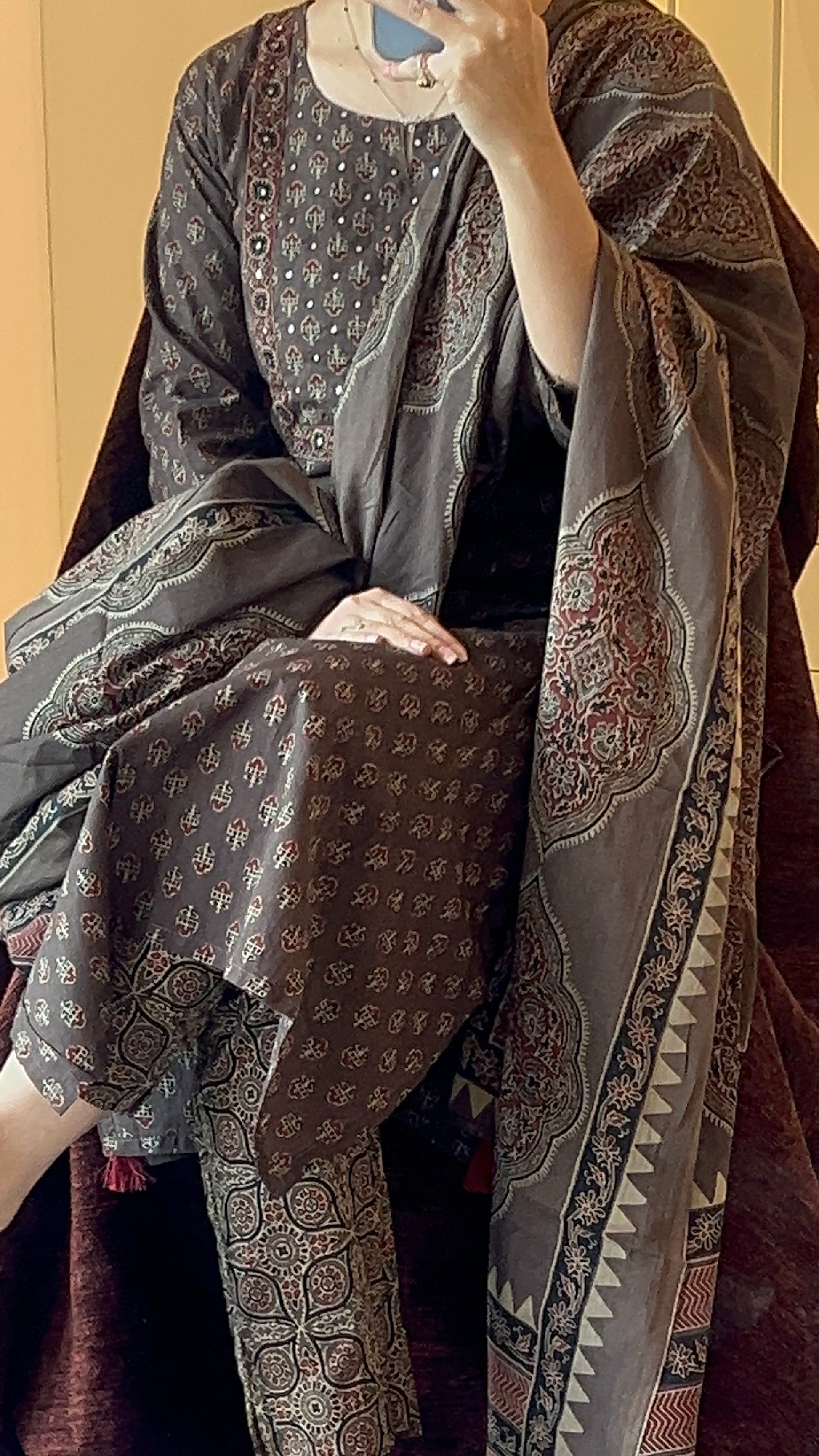 Women Brown Cotton Kurta Set with Dupatta (38 to 52) |VGANG