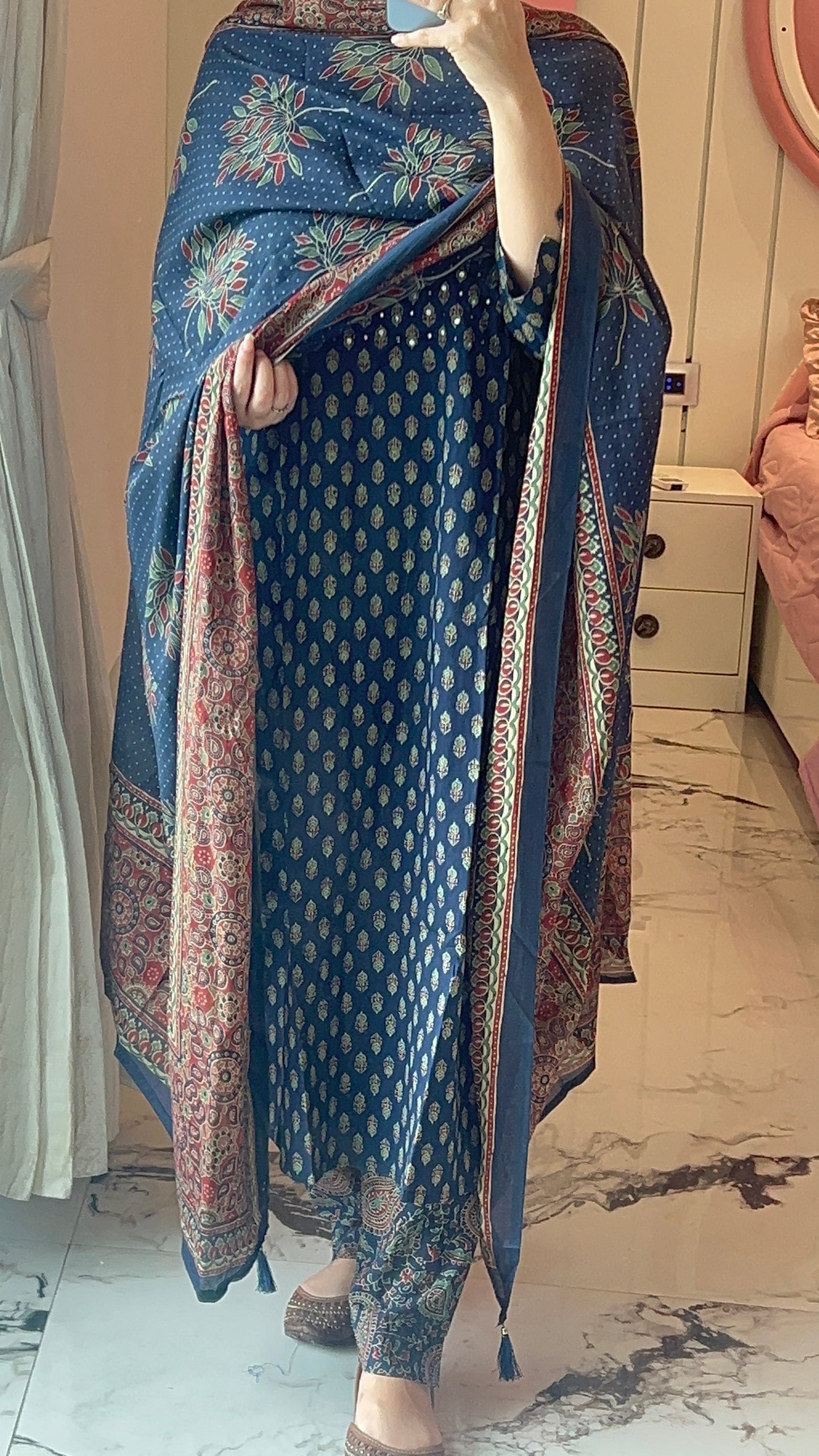 Royal blue kurta set with Dupatta