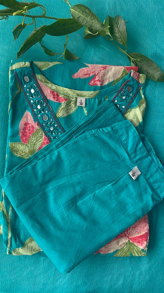 Pure Premium Teal Cotton Kurta Set with Dupatta (38 to 50)