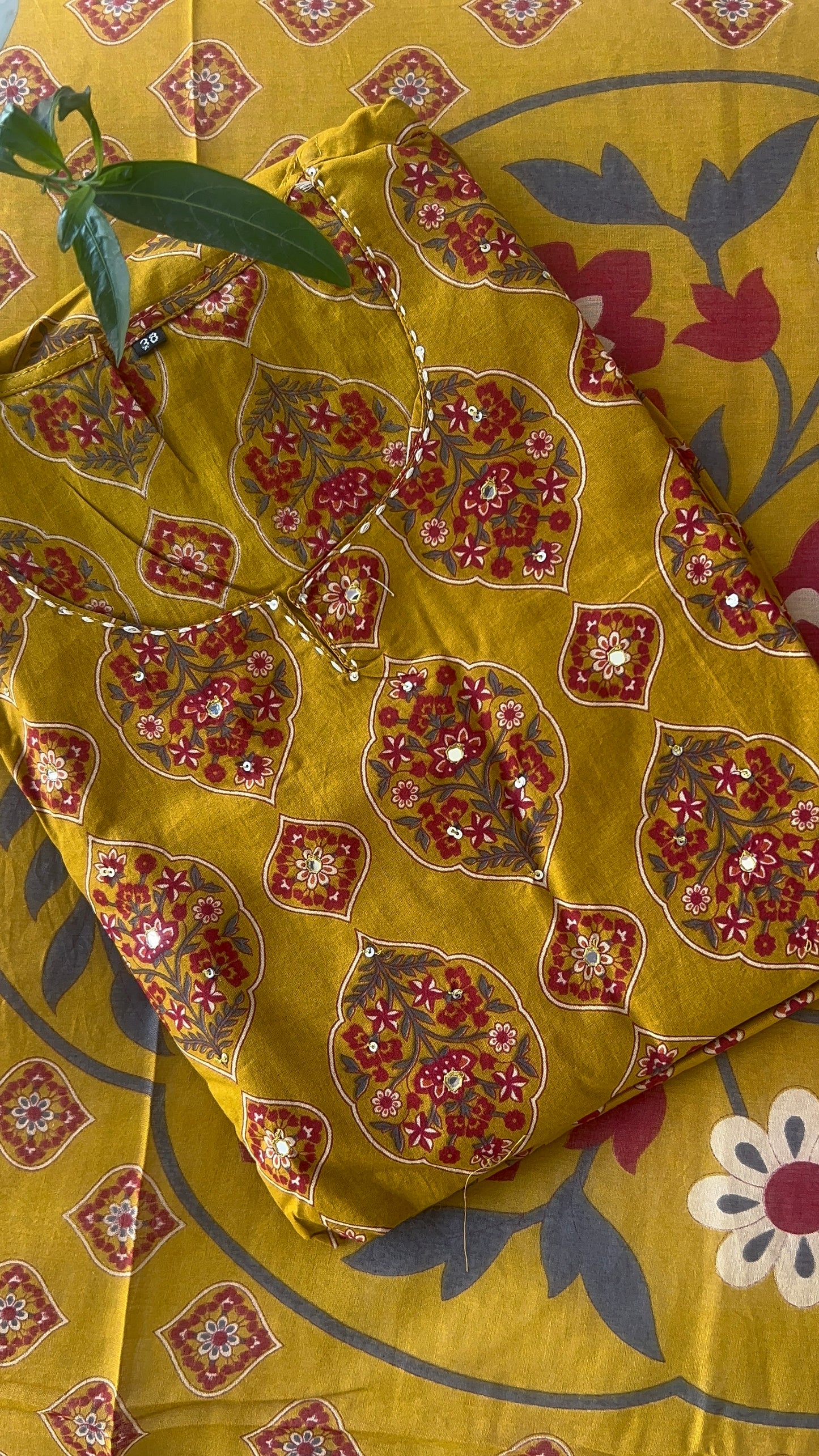 Women’s Block Print Mustard Yellow Cotton Kurta Set with Dupatta (38 to 46)