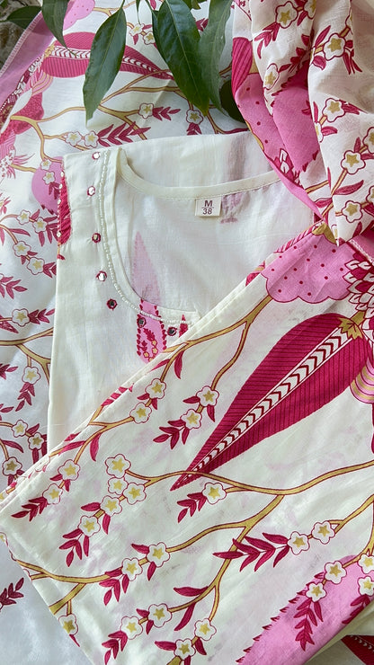 OFF White Cream Cotton Kurta Set with Dupatta (38 to 52)