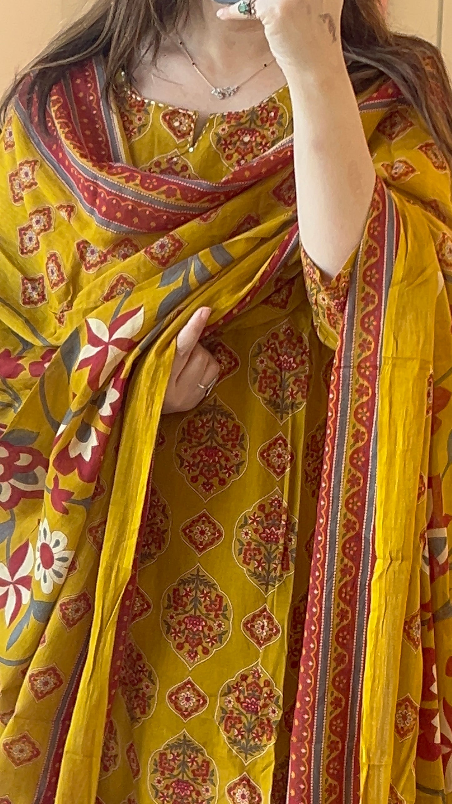 Women’s Block Print Mustard Yellow Cotton Kurta Set with Dupatta (38 to 46)