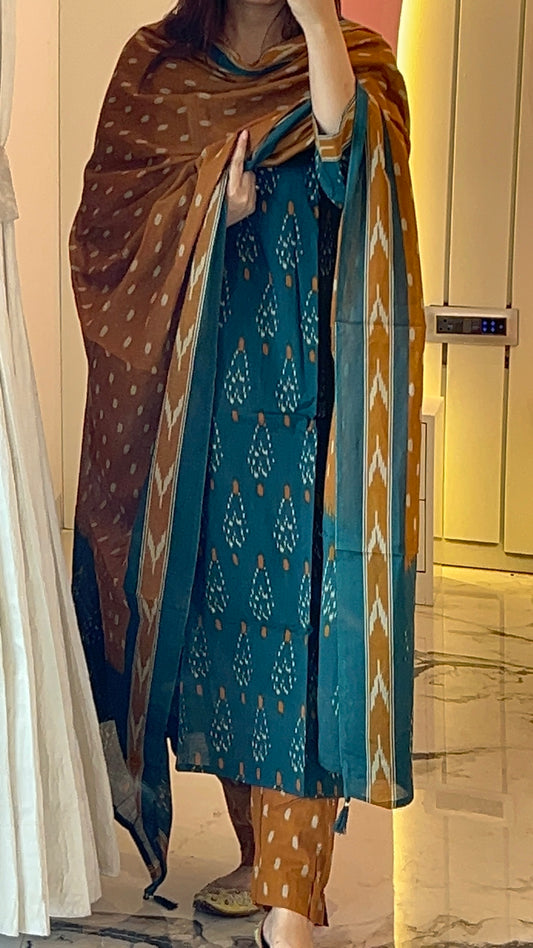 Pure Premium Emerald Cotton Kurta Set with Dupatta (38 to 52)