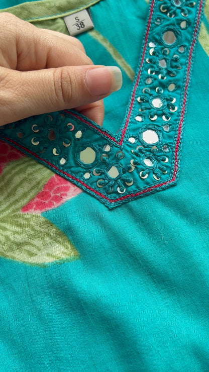 Pure Premium Teal Cotton Kurta Set with Dupatta (38 to 50)