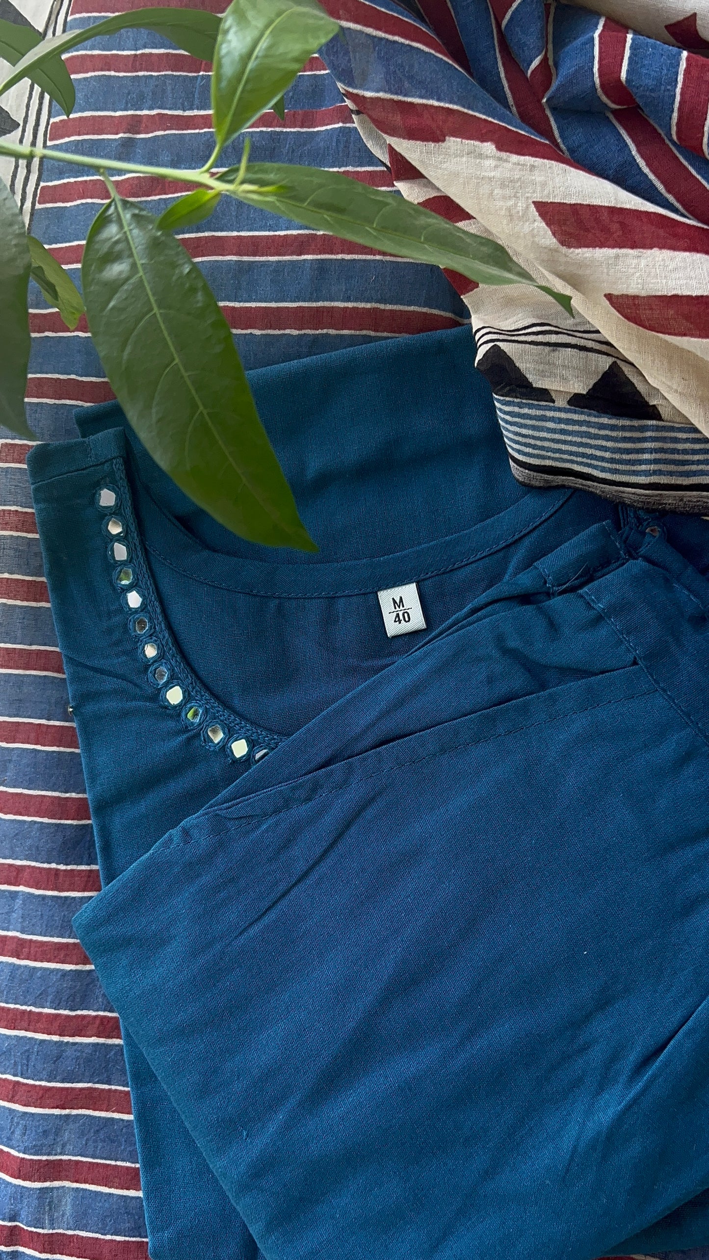 Women’s Teal Blue Cotton Kurta Set with Dupatta (38 to 52)