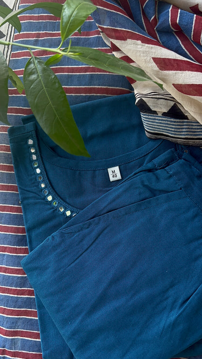 Women’s Teal Blue Cotton Kurta Set with Dupatta (38 to 52)