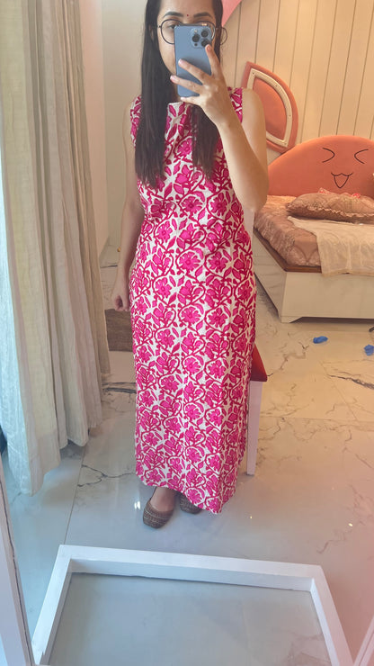 Pink Hand Block Print Sleeveless kurti