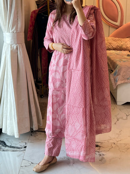 VGANG Onion Pink Cotton Kurta Set with Dupatta (38 to 52)