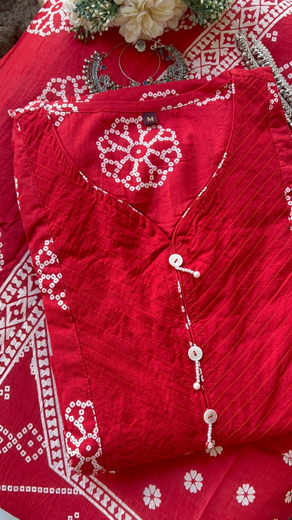 women's Red Cotton Kurta SEt with Dupatta (38 to 46) | VGANG