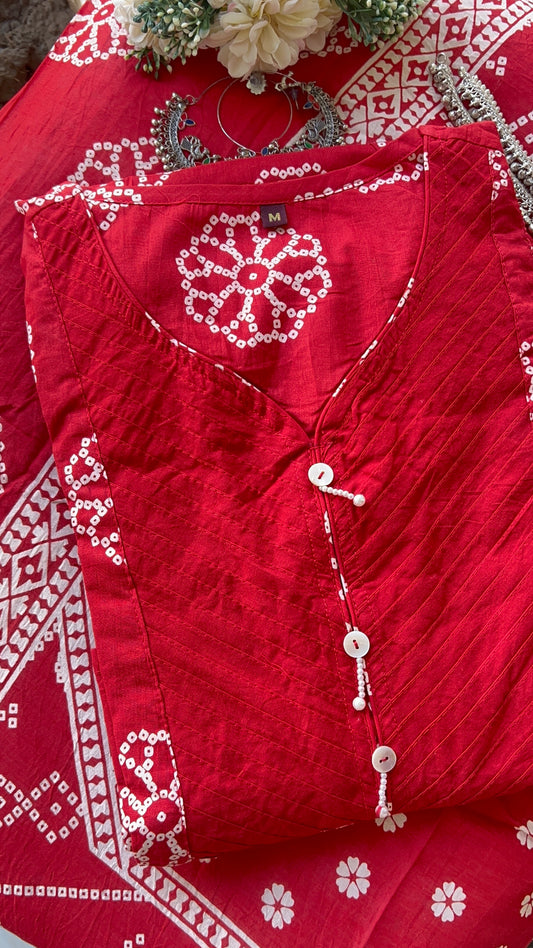 women's Red Cotton Kurta SEt with Dupatta (38 to 46) | VGANG